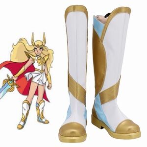 Stylish Gold and White Cosplay Costume Women's Boots with rubber sole.